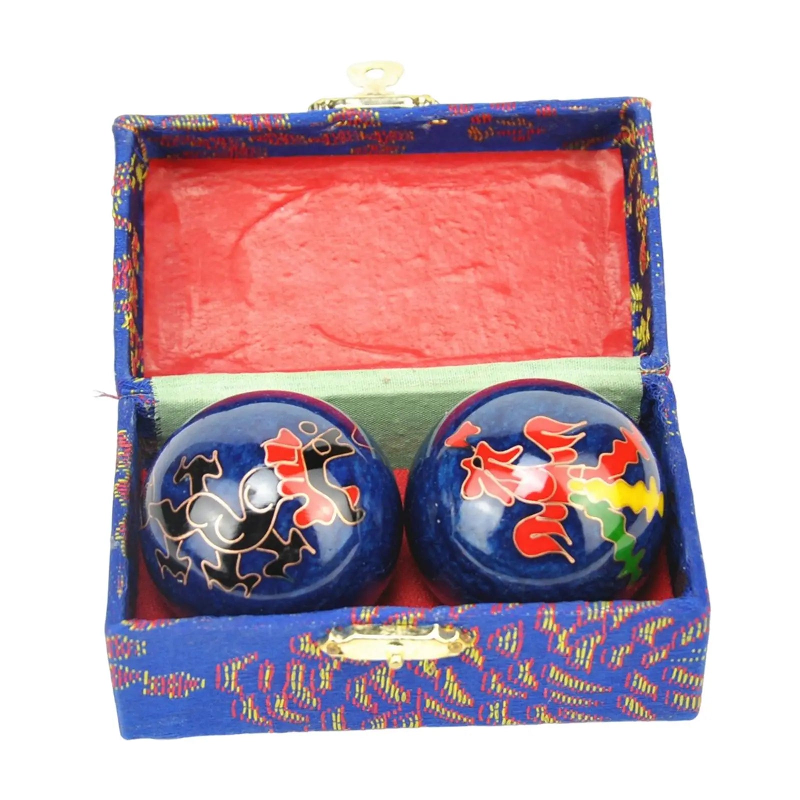 2pcs Chinese Baoding Balls With Fitness Seniors Finger Dexterity Massager Baoding Balls Relax - Blue 42mm - Massage Ball