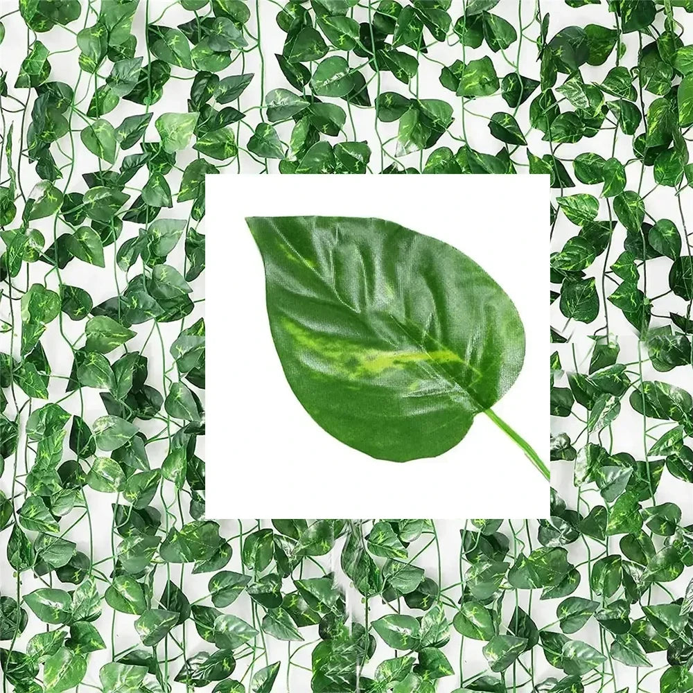 100/2M Artificial Green Ivy Vine Garland Fake Leaf Plants Rattan Hanging Creeper Garlands for Garden Wedding Party Wall