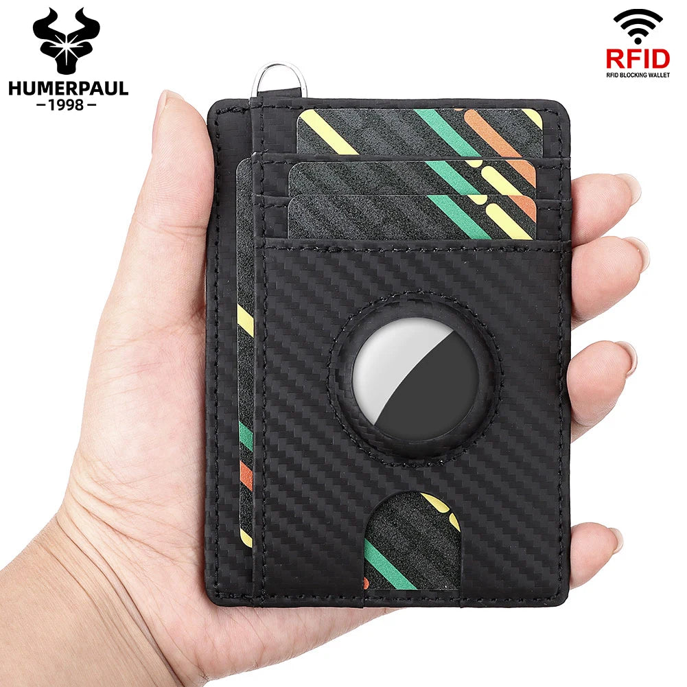 HUMERPAUL Slim RFID Blocking Airtag Wallet with Credit Card Holder Genuine Leather Ultra-thin Money Purse Fashion