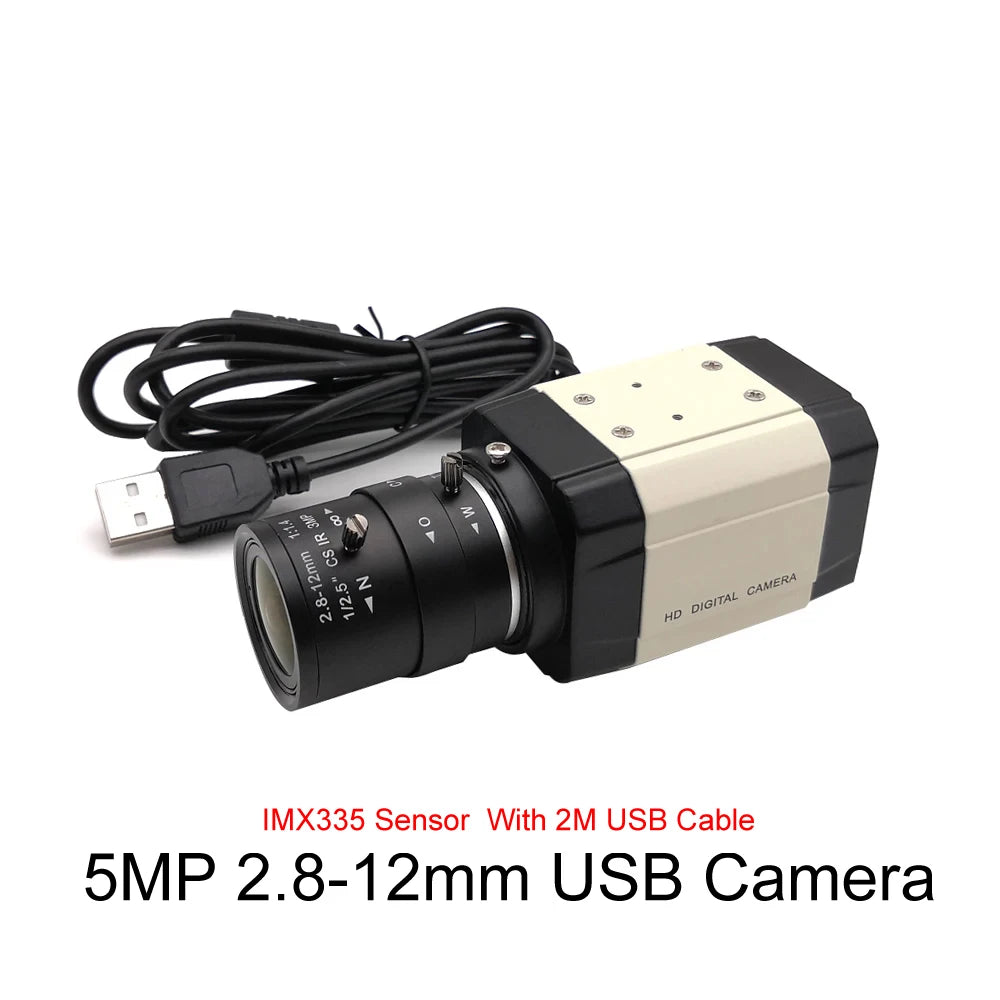 Industrial 5MP USB Webcam 30fps IMX335 With 2.8-12m/5-50mm Varifocal CS Lens 2K 4MP F5253 Usb Camera OTG UVC Plug