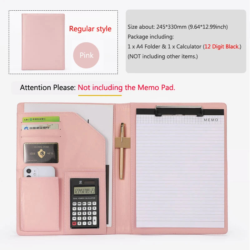 A4 Leather Executive Portfolio Folder for Document Business Desk Organizer File Filing Document Holder Clipboard Office