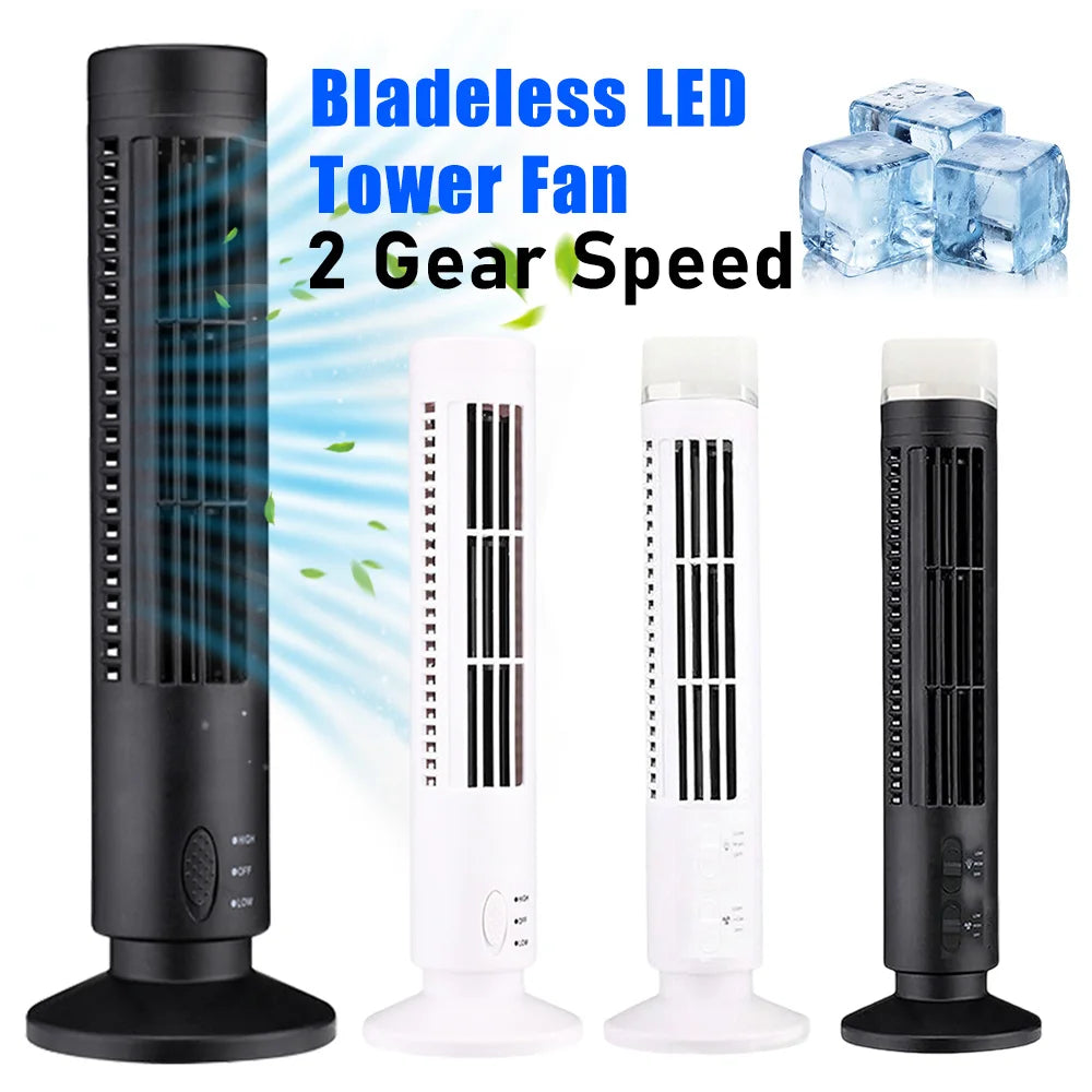 LED Tower Fan Bladeless Tower Fan 90 Degree Oscillating Quiet Portable USB Electric Desk Fan with Light for Home