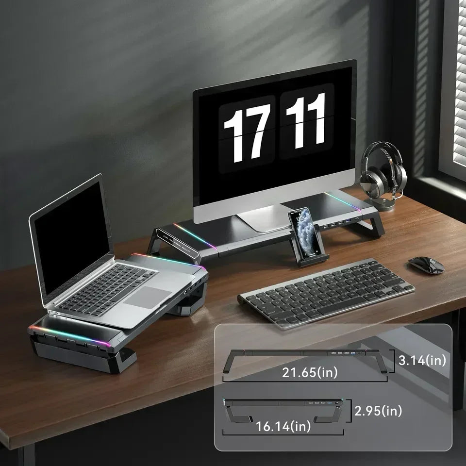 4 USB Ports PC Monitor Stand Screen Holder Keyboard Storage Space Bar Aluminum Laptop Monitor Stand With USB3.0 Fast