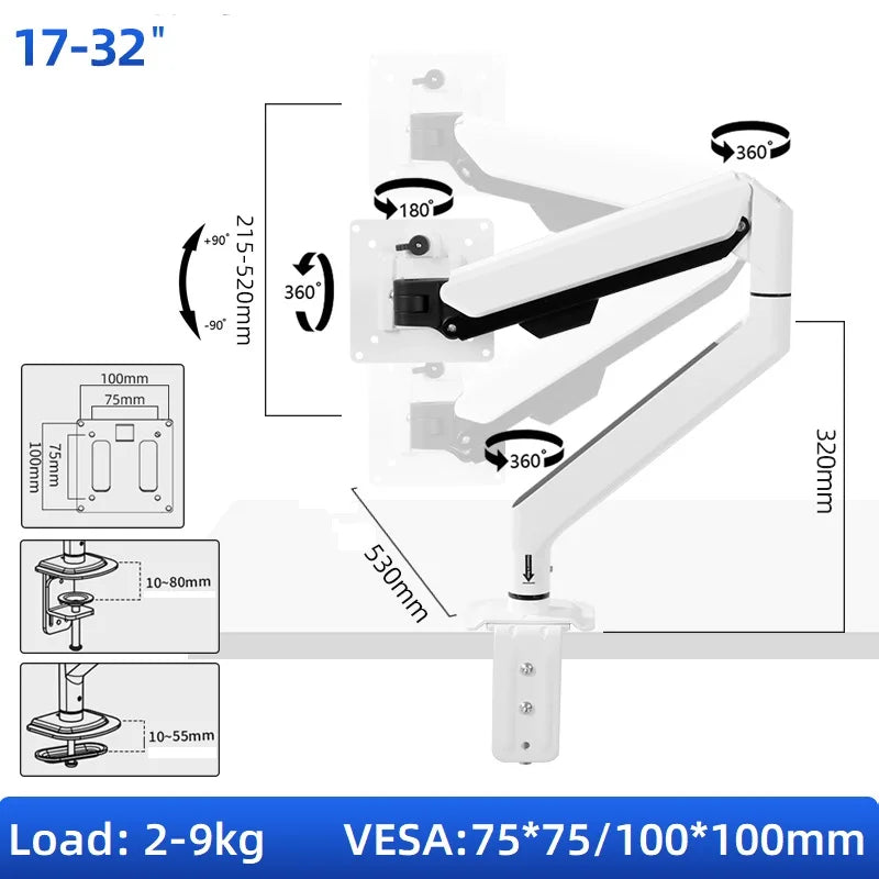 HILLPORT 17’’~49’’ Desktop Gas Spring VESA Mount Monitor Arm Holder Full Motion Soport TV Stand Base Support computer