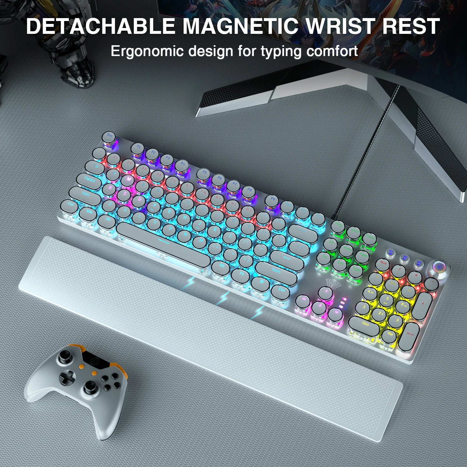 F2088 Mechanical Keyboard Round 104 keys Blue Mechanical Switch Gaming Keyboard RGB Backlit Ergonomic Design - Desktop