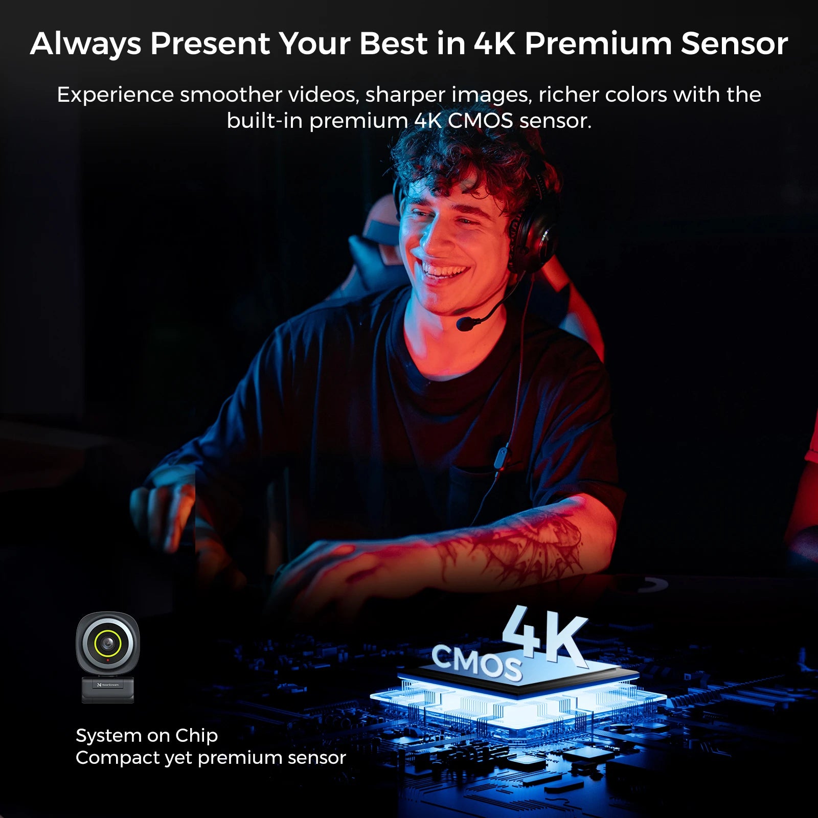 Nearstream 4K Webcam HDR 1080P@60FPS Noise Canceling Mic 45°-95°Adjustable FOV Auto Focus AI Framing for PC US Local