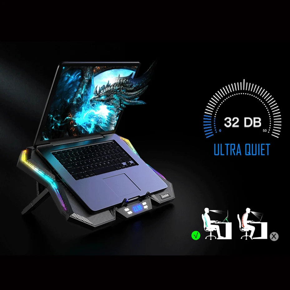 Zezzio ZLP-B6 Gaming RGB Laptop Cooler 2 USB Ports 6 Fan Gaming Led Light Notebook Cooler For 12-17Inch Laptop Cooling