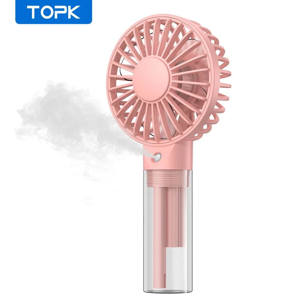 TOPK Portable Misting Fan Rechargeable Handheld Personal Spray Water Mist Fan 32ml Water Tank Mini Cooling Hand Fan