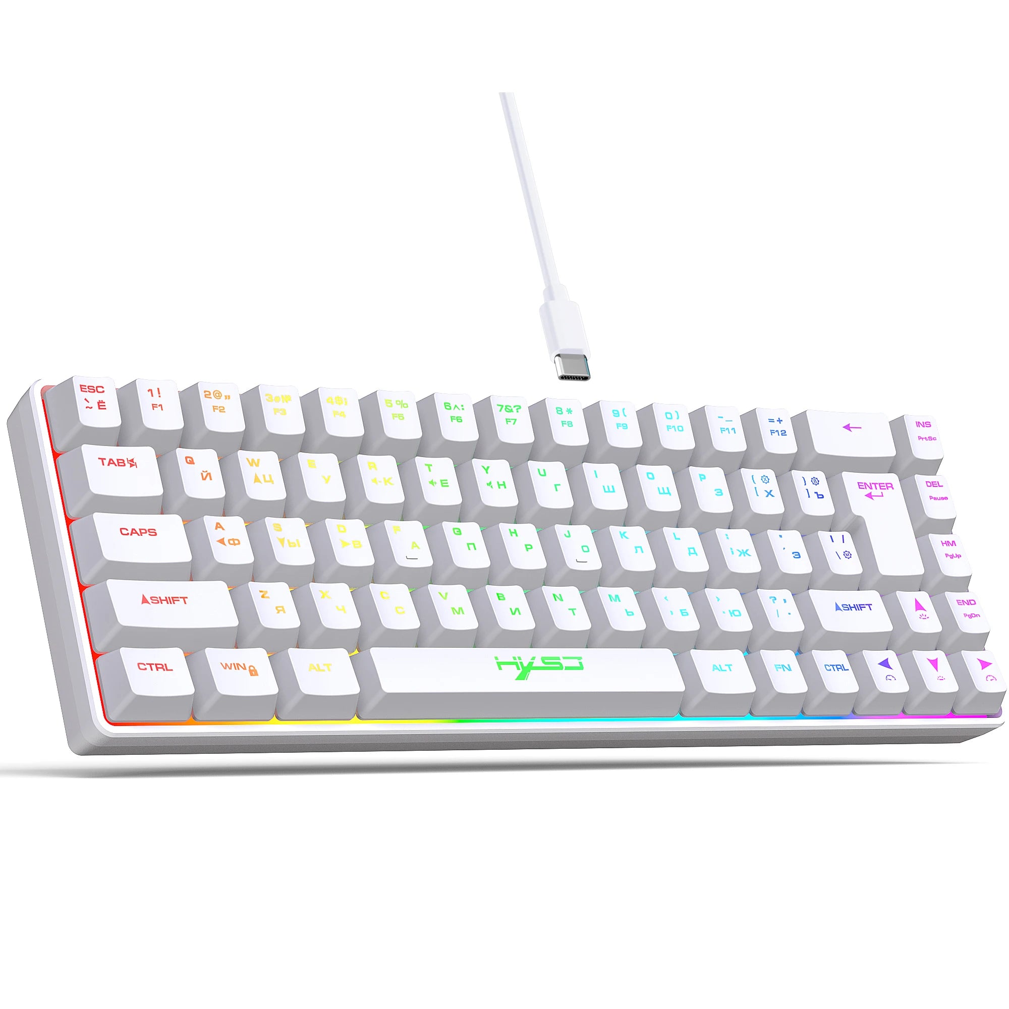 HXSJ V200 60% Russian gaming Keyboard ergonomic 68-Key RGB Backlit Wired office membrane Keyboard for Desktop PC