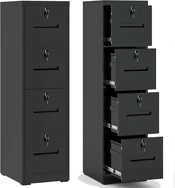 4 Drawer File Cabinet,Vertical Filing Cabinet with 4 Lockable Drawers,Black Metal File Cabinet for Home Office,Heavy