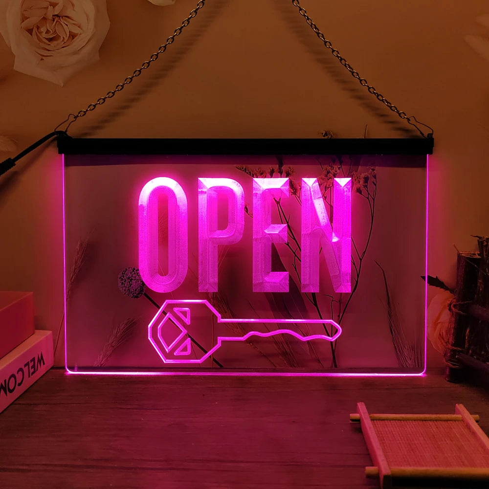 OPEN Keys Store Cutting Shop-LED Neon Sign-3D Carving Wall Art for Home,Room,Bedroom,Office,Farmhouse Decor - Pink / EU