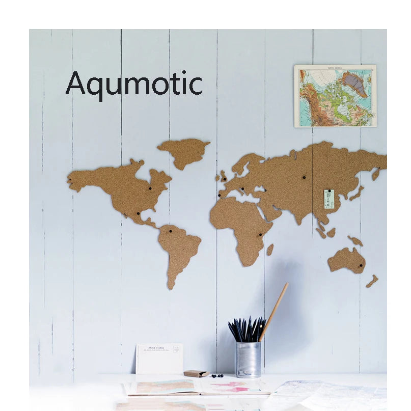Aqumotic Cork World Map Travel Message Board World-Map for DIY Decoration Wood Phellem Room Home Office Decoration Wall