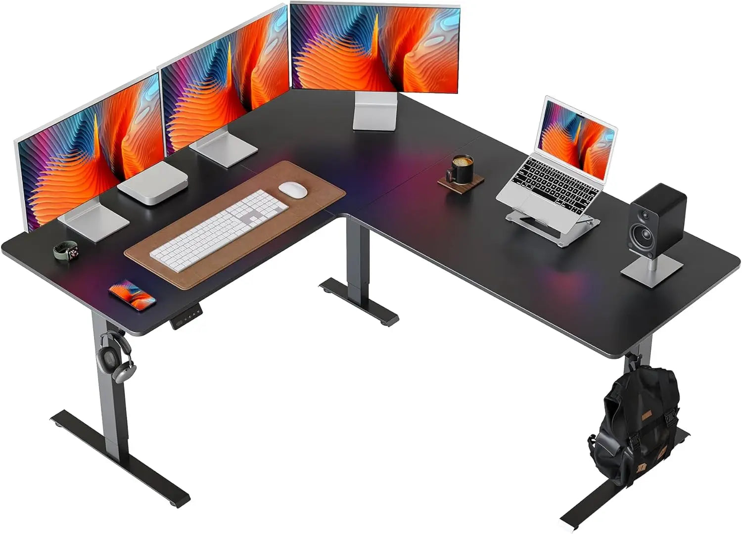 63’’ L-Shaped Standing Desks - Adjustable Corner Desk L Shape L-Shaped Adjustable Desks with Splice Board L Shape