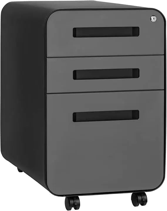Under Desk 3-Drawer Metal File Cabinet with Lock Suitable for Legal/Letter Size on Wheels and Stationary - United