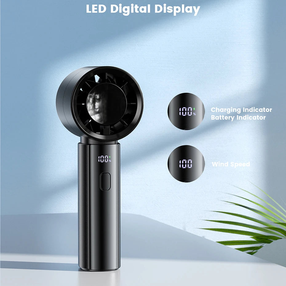 coldSky Portable Handheld Fan 3000mAh Battery Operated Cooling Fan 5 Speed Adjustable Small Desktop Fan With Digital