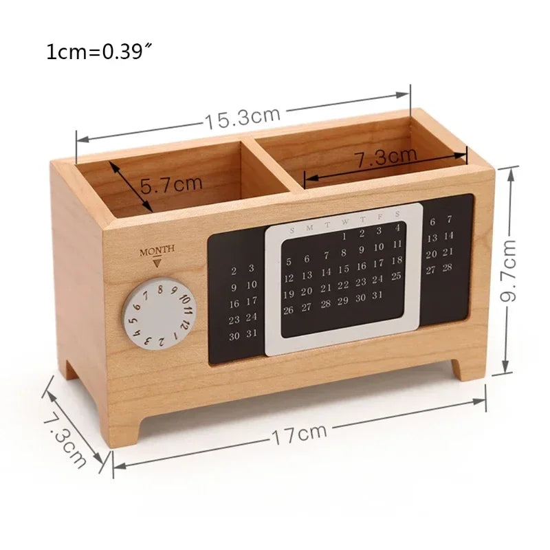 Stationery Control Wooden Multifunctional Box Organizer Holder Remote Storage Pen Pencil Desktop Calendar Creative