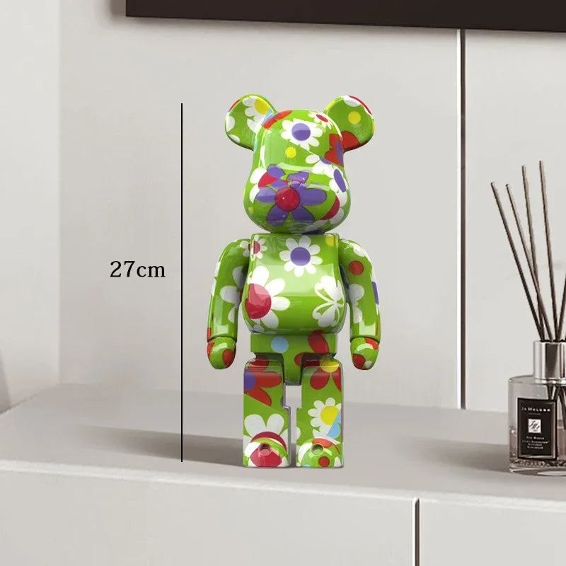 27cm Graffiti Bear Statue Paint Block Bear Decor Resin Desktop Ornaments Home Decoration Living Room Bear Floor