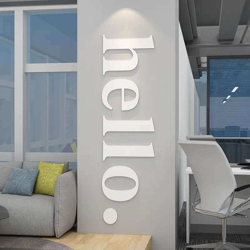 Hello English 3D Wall Stickers Acrylic Material Office Stickers Shops Room Bedroom Door Decoration Wallpaper Posters