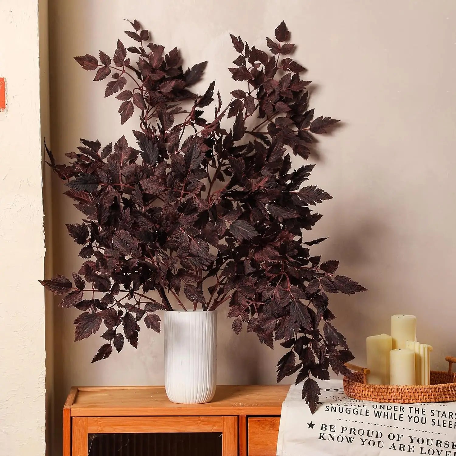 4-12 Pcs Artificial Cimicifuga Plant Leaf Farmhouse Vase Decor Spray Faux Plum Cimicifuga Ramosa Branch Stems for Home