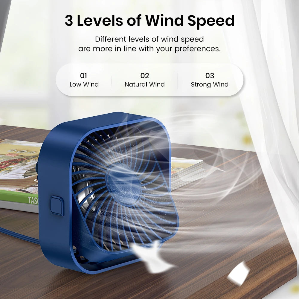 TOPK USB Desk Fan,[2Pack] Mini Fan Strong Airflow & Quiet Operation,360° Rotatable Head 3-Speed Wind Small Cooling Fan