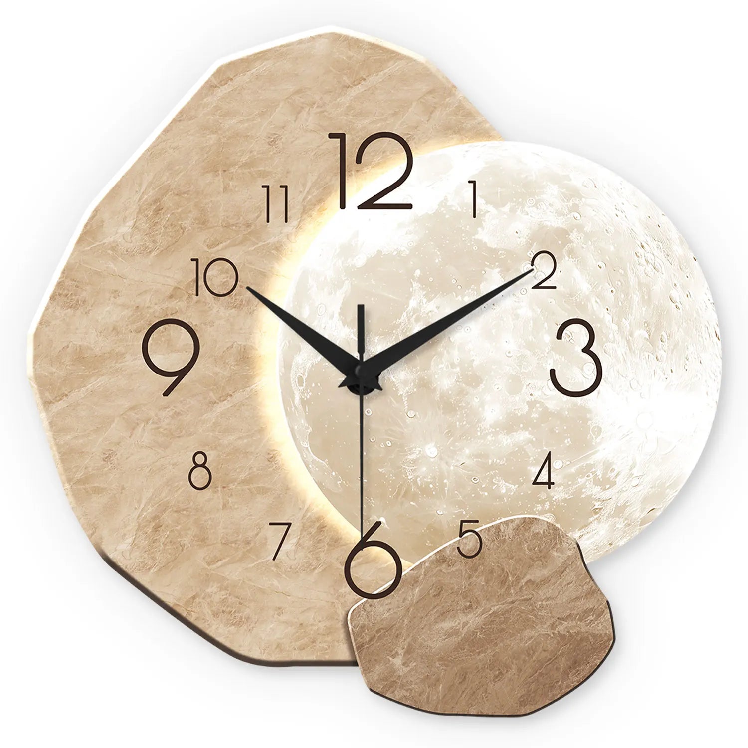 Modern Simple Silent Wall Clock Moon Design - Quartz Movement Wooden Material for Bedroom Living Room or Office