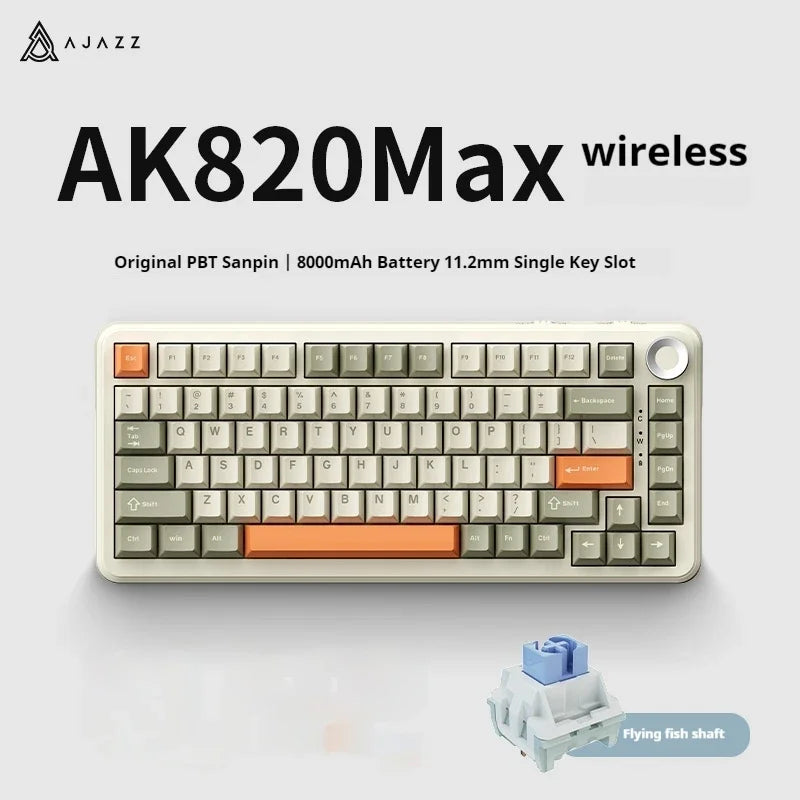 AJAZZ AK820 MAX Tri-mode RGB Gaming Mechanical Keyboard Bluetooth Wireless 2.4G Type C 82 Keys PBT Keycaps Hot Swap