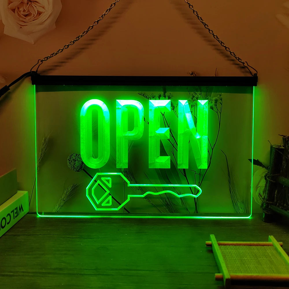 OPEN Keys Store Cutting Shop-LED Neon Sign-3D Carving Wall Art for Home,Room,Bedroom,Office,Farmhouse Decor - Green