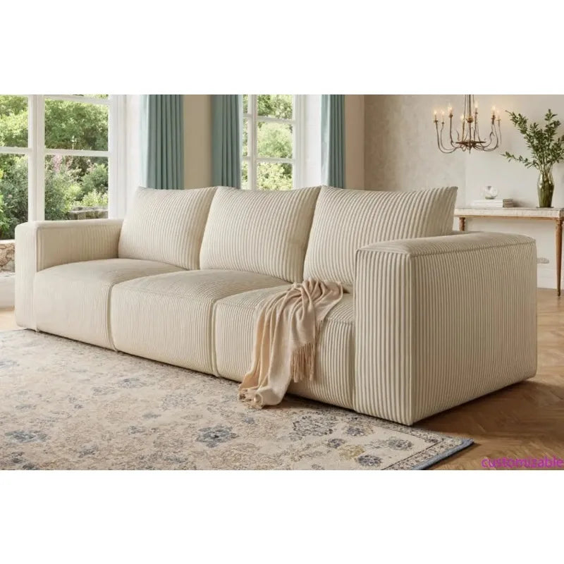 Luxurious 3-Seat Deep Modular Sectional Sofa with Cloud Comfort and 3 Pillows in Corduroy for Living Spaces