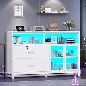 59’’ File Cabinet 2 Drawers Filing Cabinets for Home Office fit Legal/Letter/A4 File File Cabinet with Lock & Power