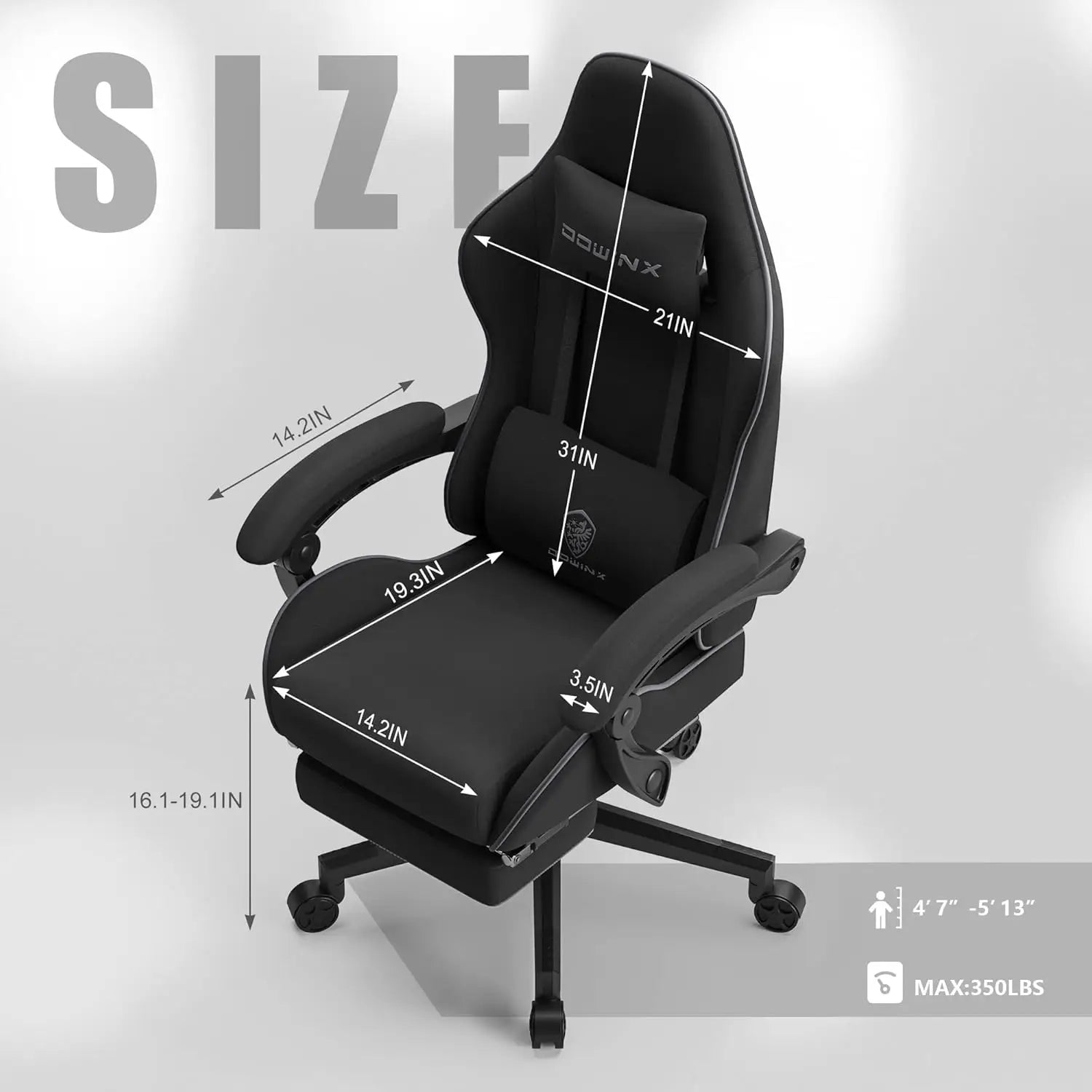 Dowinx Gaming Chair Fabric with Pocket Spring Cushion,Game Chair Cloth with Headrest Ergonomic Computer Chair