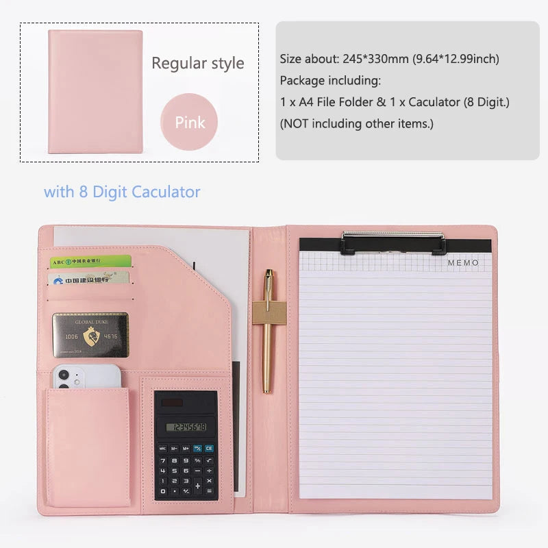 A4 Leather Executive Portfolio Folder for Document Business Desk Organizer File Filing Document Holder Clipboard Office