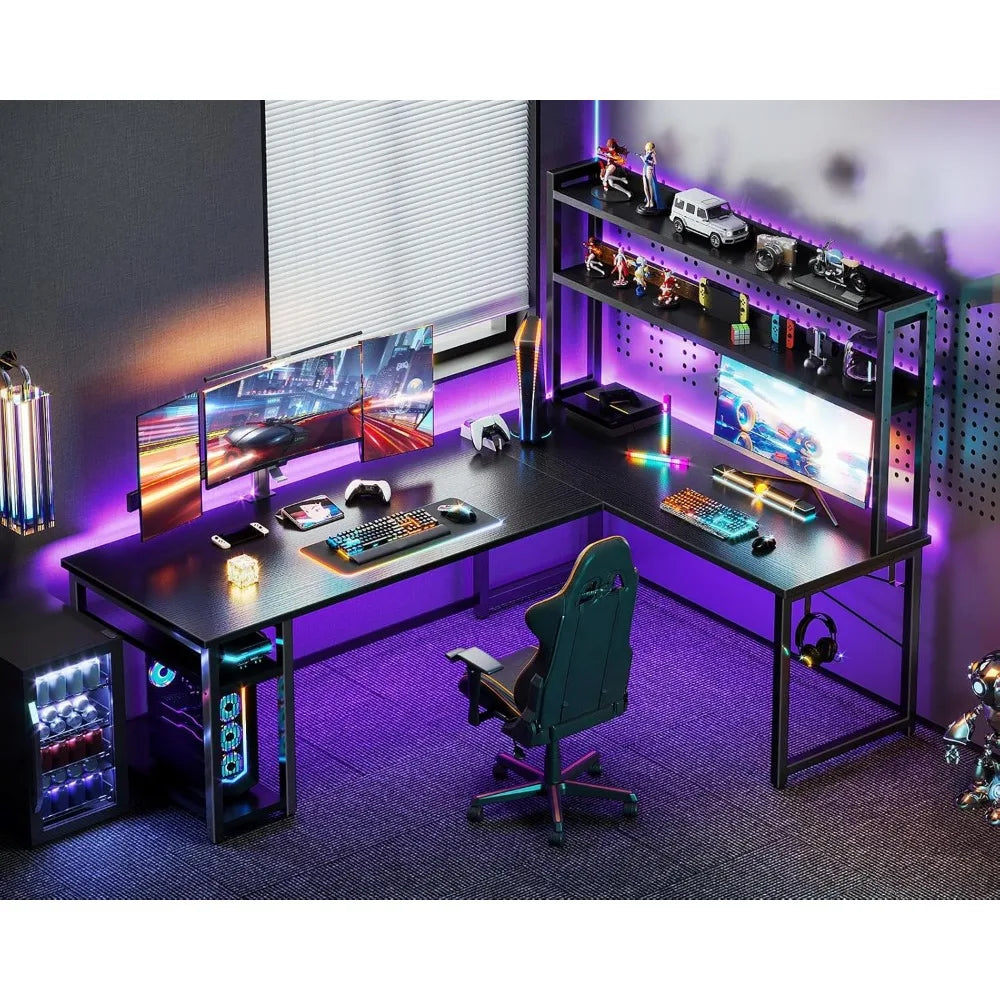 L Shaped Gaming Desks with Hutch Computer Desk with Storage Shelves 66’’ L Shaped Desk for Home Office Corner Desks