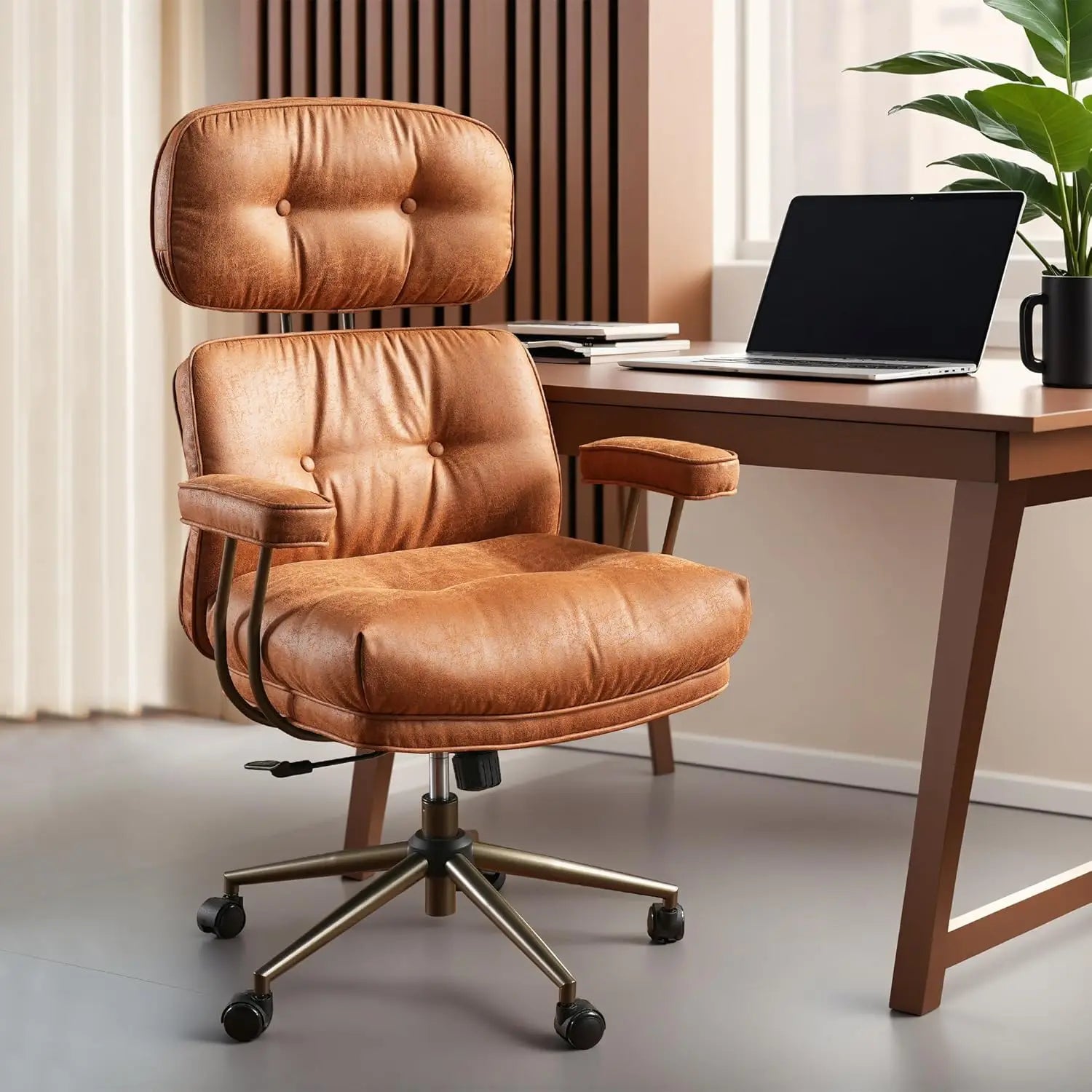 office-chair-modern-leather-with-lumbar-support-high-back-swivel-rolling-with-comfy-thick-cushion-brown-suede-faux-leather