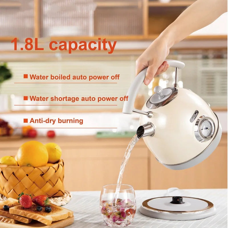 1.8L Retro Electric Kettle Household Quick Kettle Automatic Power Off With Temperature Display Teapot Keep Warm Kettle