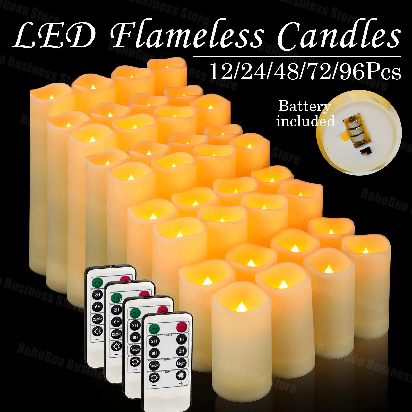 12-180Pcs LED Candles Flameless Candles with Remote(2’*3/4/5/6’) Wedding Candles Battery Operated Candles Fireplace