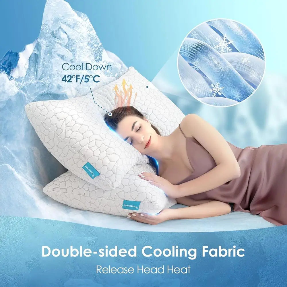 King Size Cooling Pillow Set - 2 Memory Foam Pillows for Side Back & Stomach Sleepers Gel-Infused Neck Support Pillows