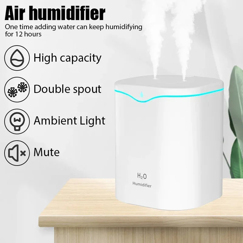 2000ml Air Humidifier Double spray Mist nozzle Cool Mist Large capacity Colorful Night Light usb H2O Air Diffuser