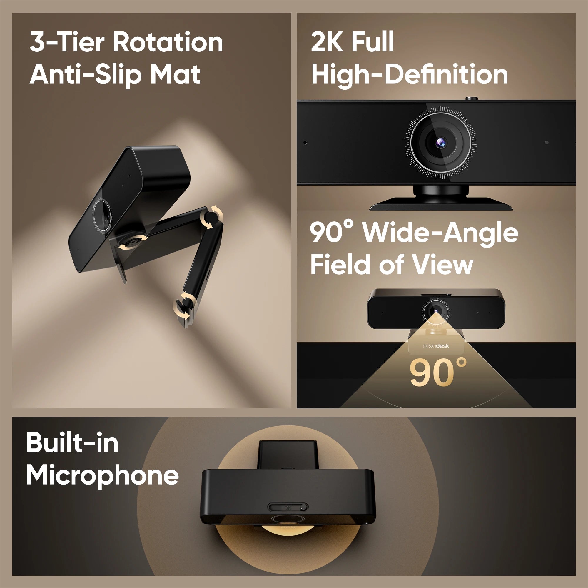 Deli 2K USB Webcam with Dual Mics & Privacy Cover Sharp Video & Enhanced Audio for Professional Calls - Black 2K