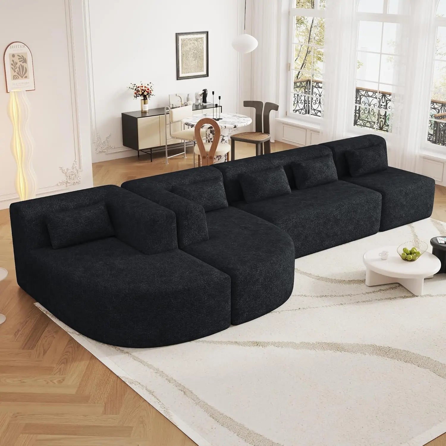 Modular Sectional Sofa 4 Free Combined Couch Boucle Fabric Modern Upholstered Sofa with 2 Chaise Lounge - United States