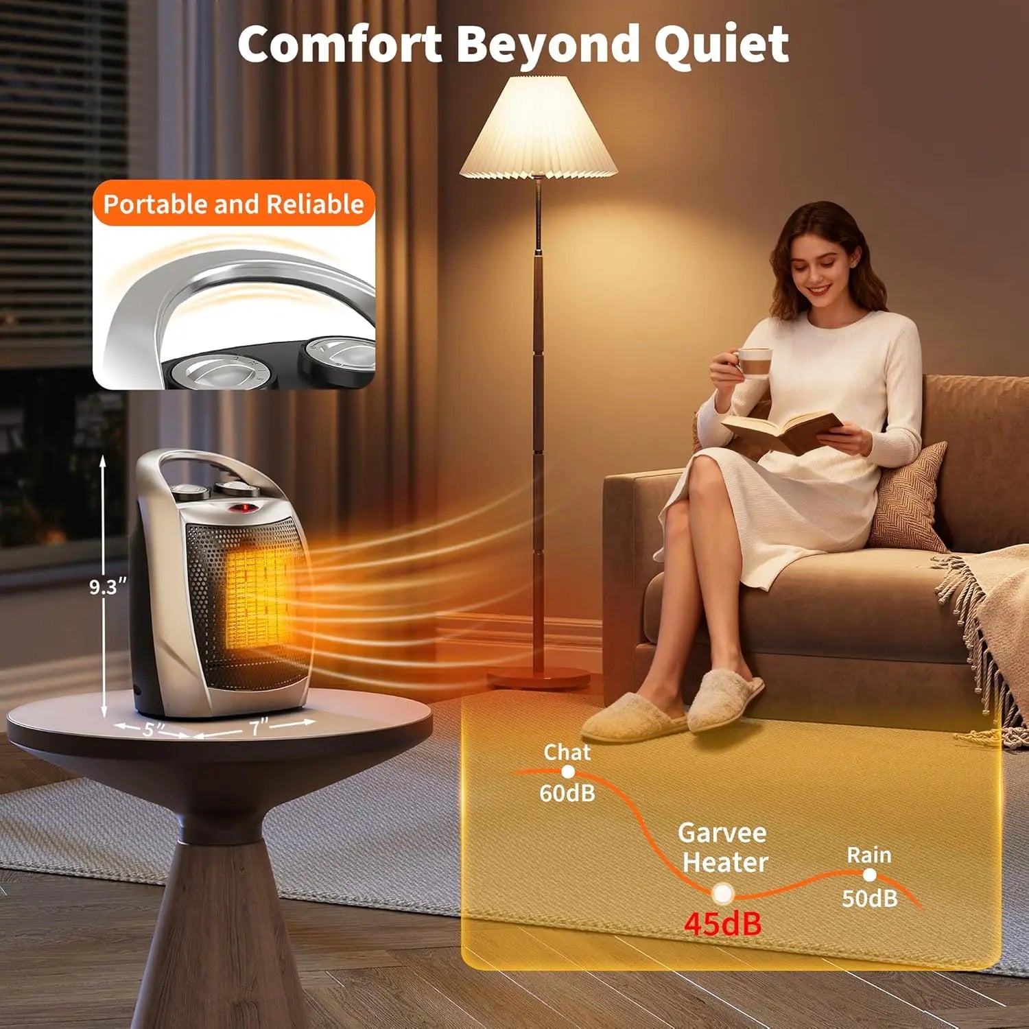 Portable Electric Space Heater for Office/Home - 1500W/750W Thermostat Heater & Fan Safe Quiet 45dB Max Tip-Over