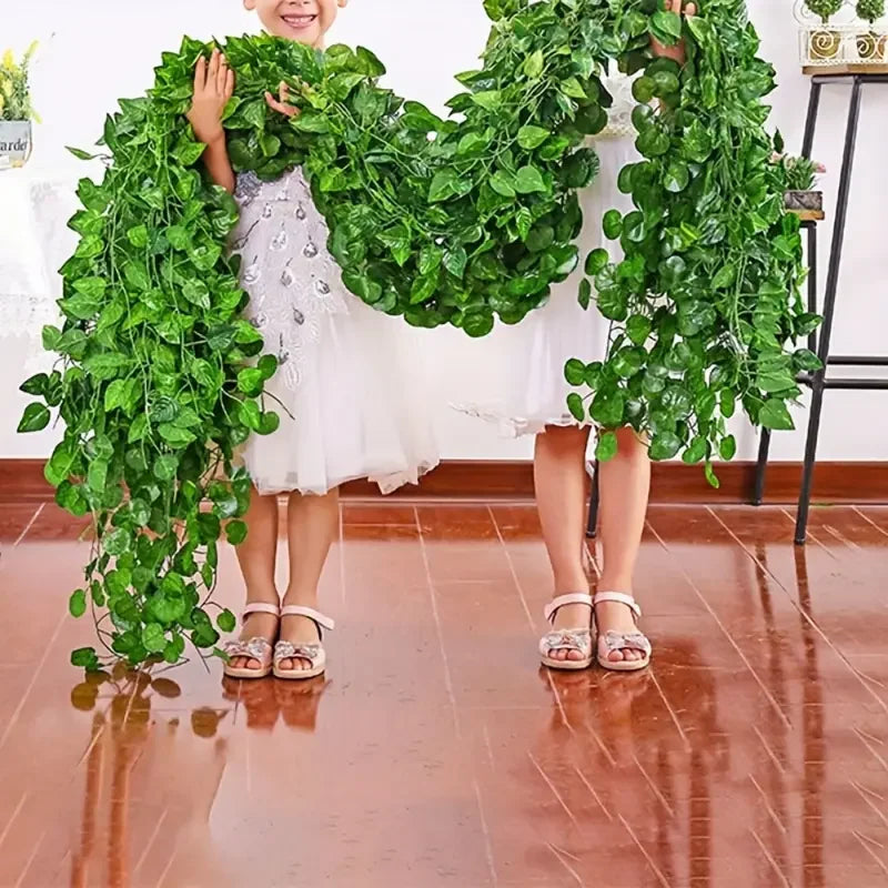 100/2M Artificial Green Ivy Vine Garland Fake Leaf Plants Rattan Hanging Creeper Garlands for Garden Wedding Party Wall