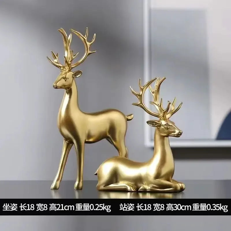 Deer Statue Standing and Sitting Resin Sculpture Reindeer Figurine Ornaments Stag Accents for Home Entrance Mantle