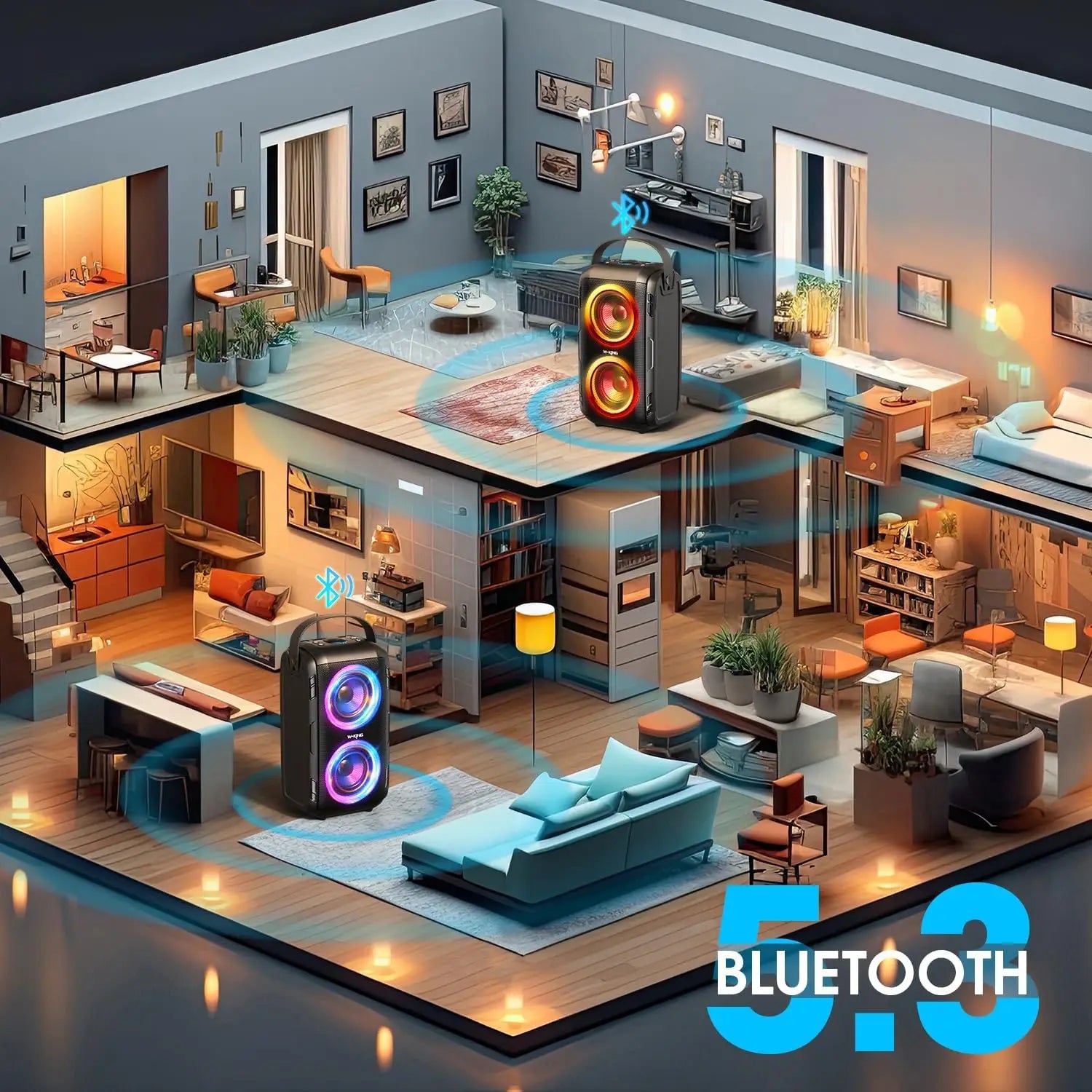 W-KING 80W RMS Party Portable Speakers Bluetooth Wireless Boombox/4 Drivers(2*4.04’’ Woofer) Huge 105dB Sound Large