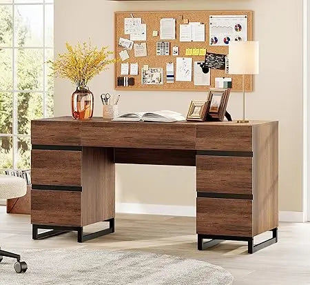 59 Modern administrative desk with drawers wooden computer desk with charging station home desk with file drawers