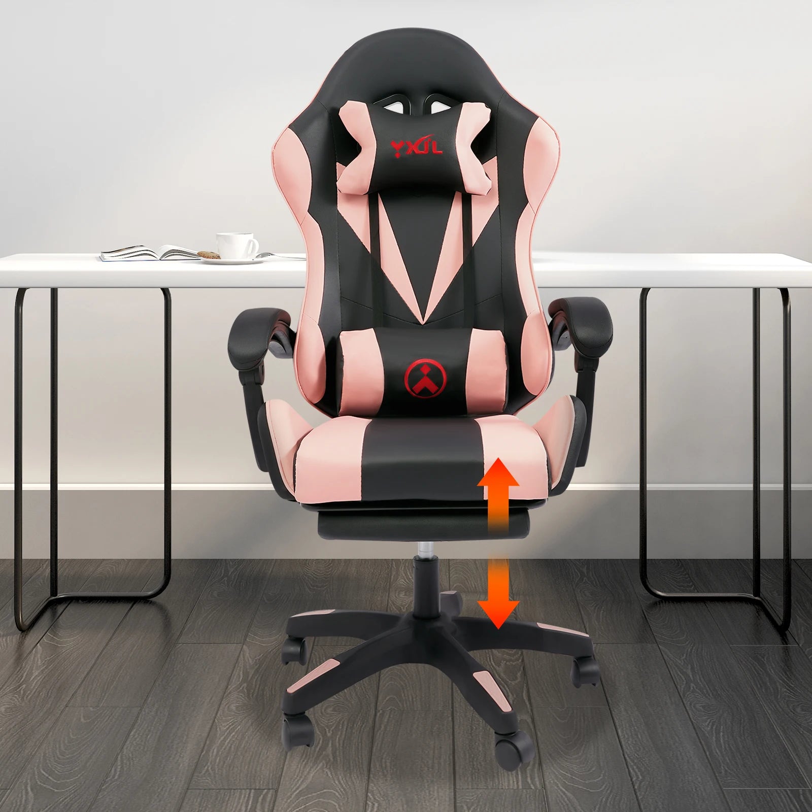Adjustable Swivel Task Chair Bluetooth - Equipped Pink Gaming Chair with Comfortable Lumbar Support Pillow