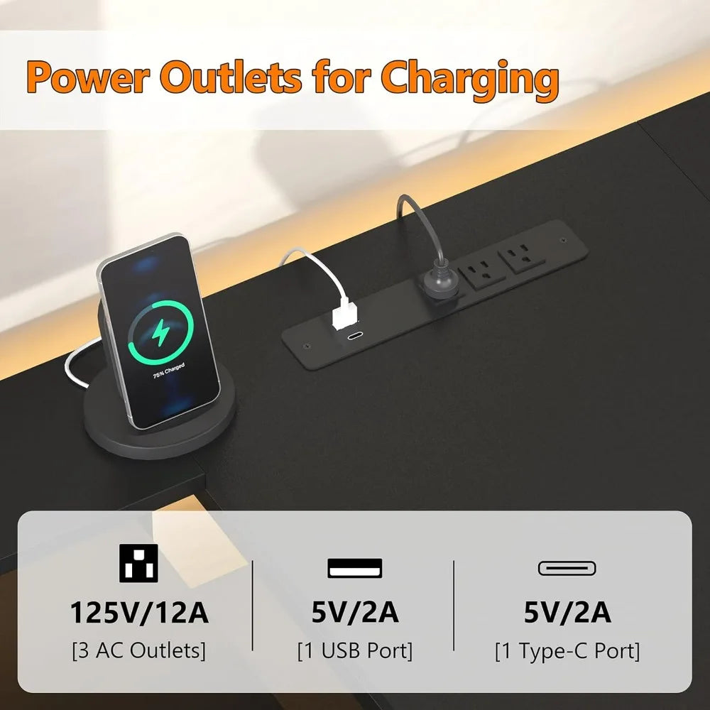 98.4’’ Long Computer Desk with 9 Drawers 2 Person Gaming Desk with LED Lights & Power Outlet Two Person Home Office