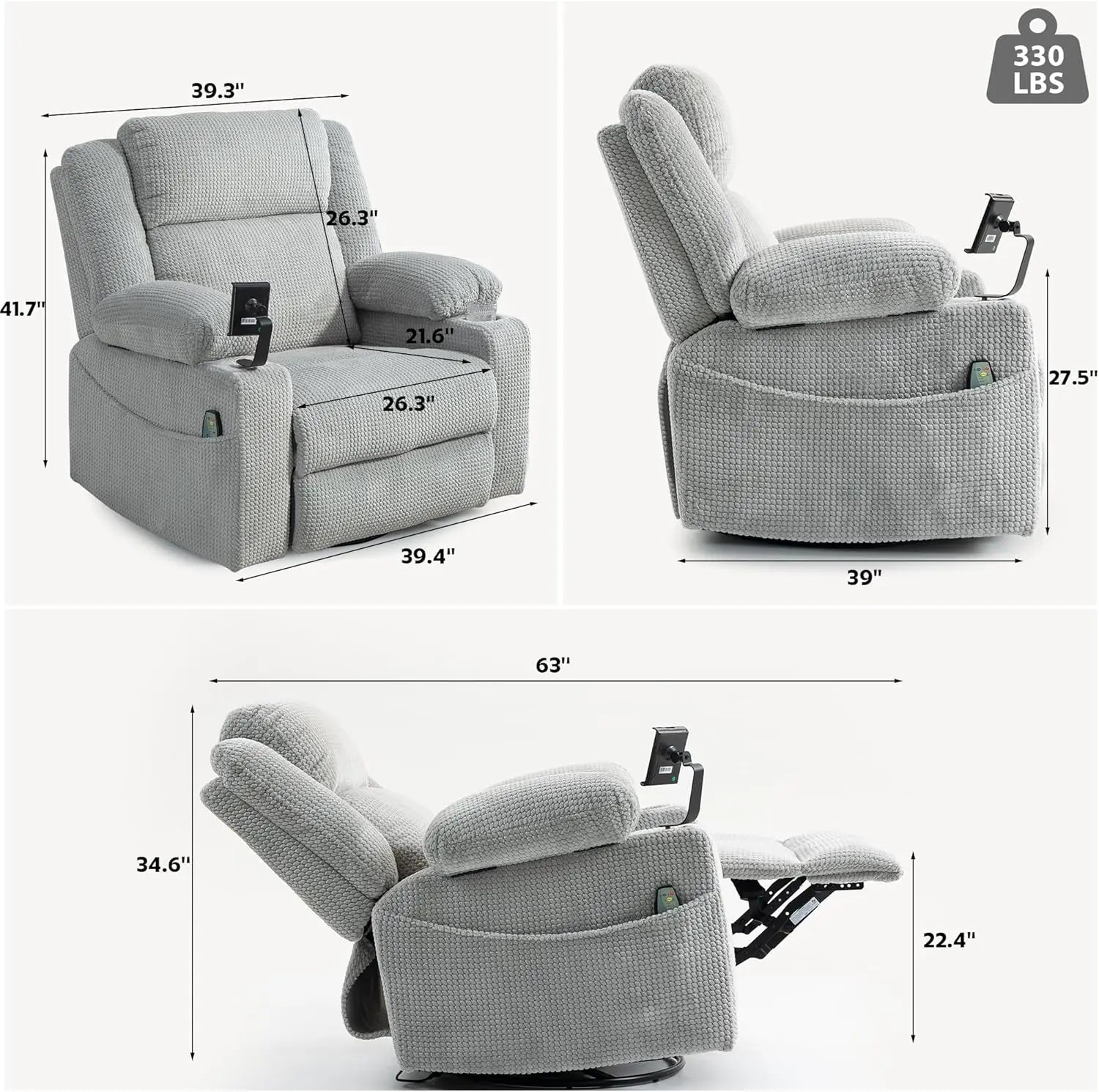 [New Arrival!]Dual Motor Power Oversized Swivel Rocker Recliner Chair with Adjustable Headrest for Adults Glider