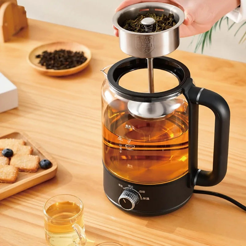 1.3L Tea Maker 4 Gear Black Tea Pu’er Glass SteamTeapot Automatic Keep Warm Electric Kettle Multifunction Home/Office