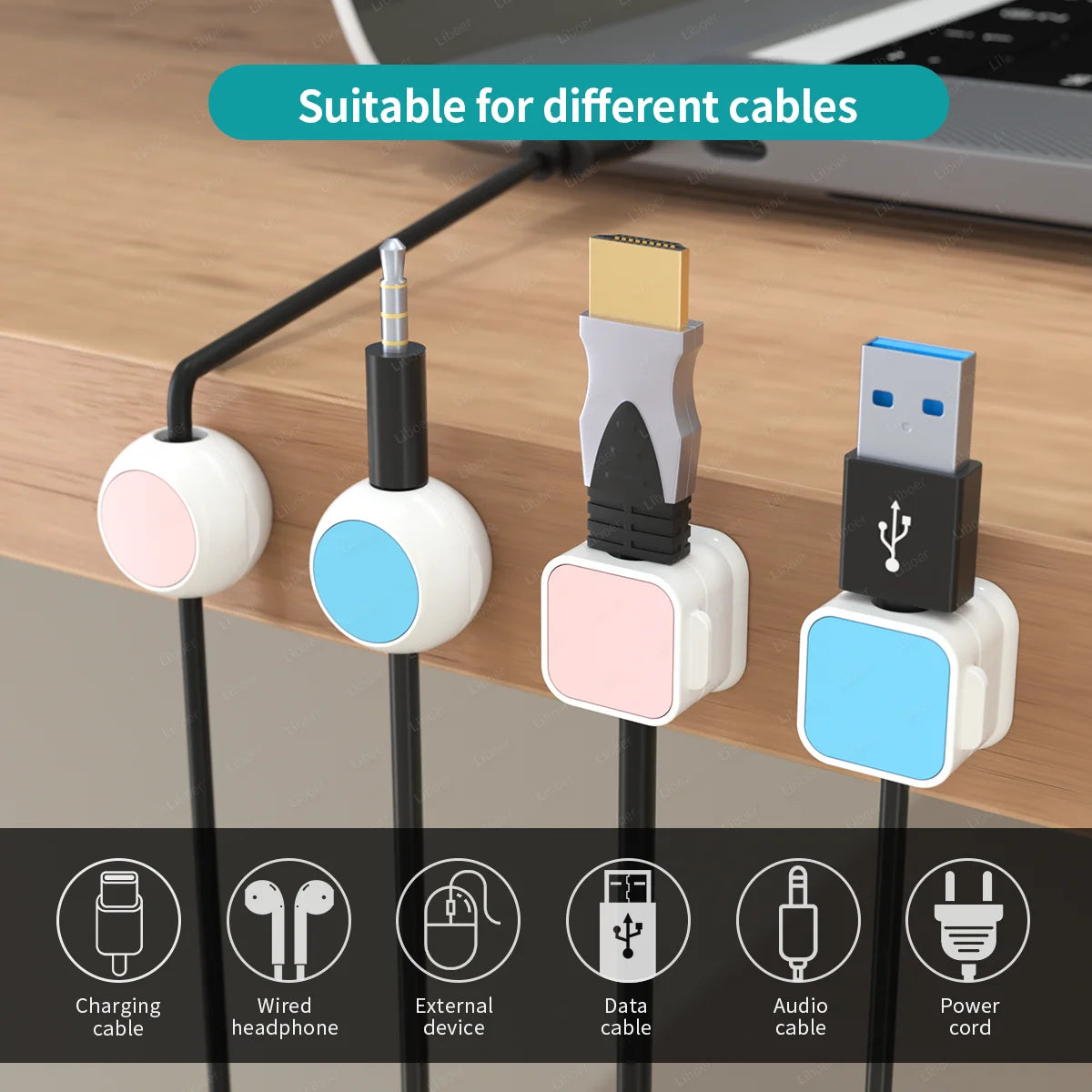 Magnetic Cable Clip Cord Holder Multi-Color Smooth Adjustable Adhesive Wire Keeper Organizer Under Desk Cable