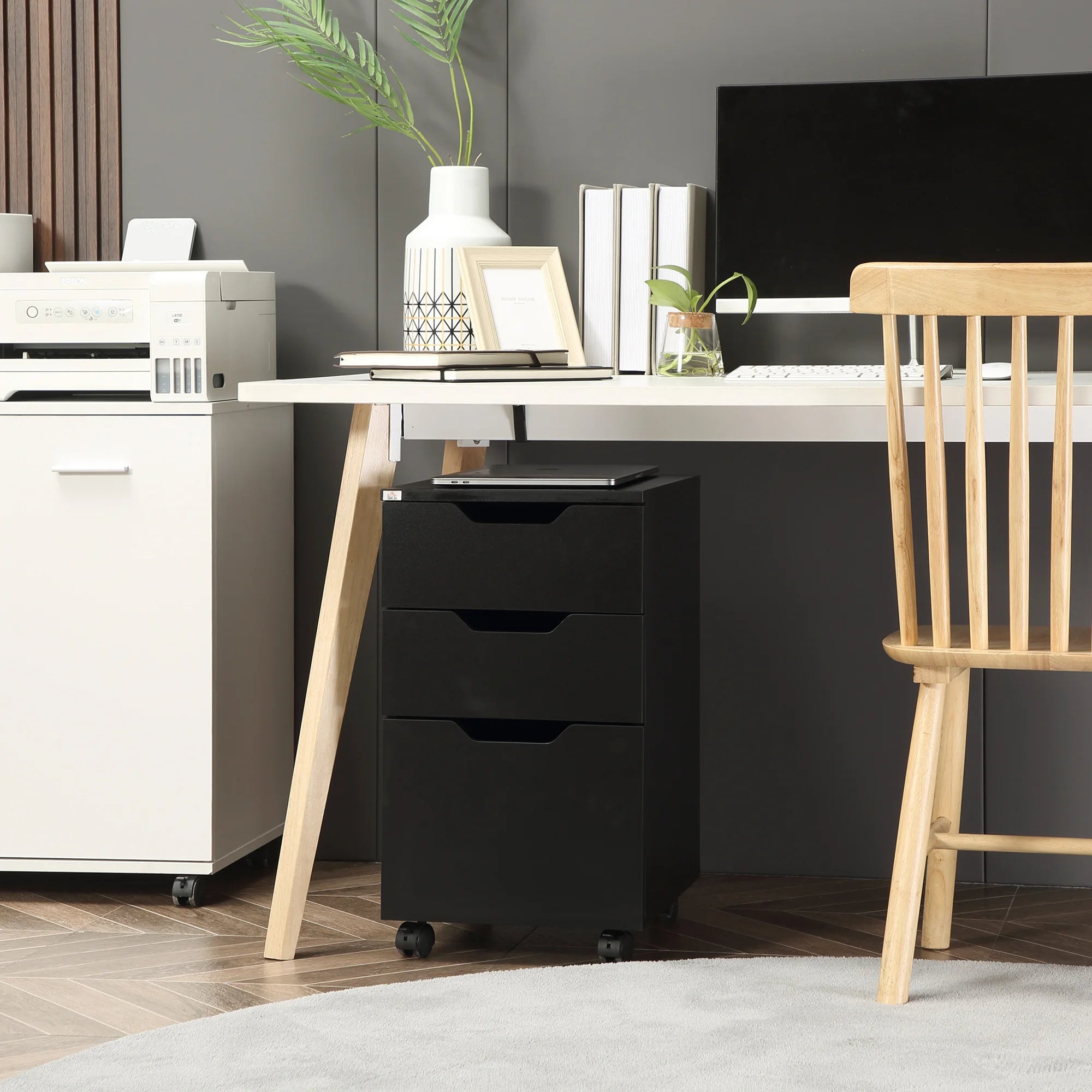 3 Drawer Storage Cabinet Mobile File Cabinet Printer Stand Black - black / United States